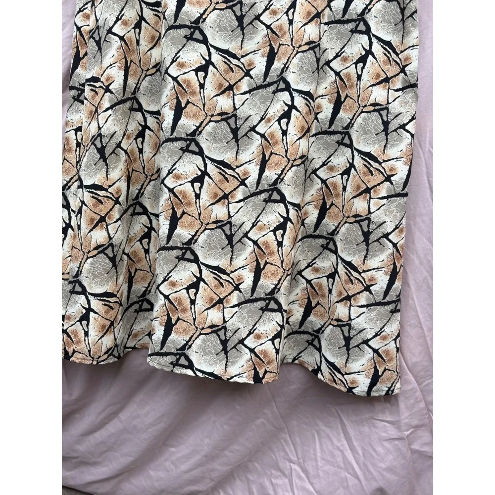 Voir Abstract Crackle Print Midi Skirt Tan Beige Black Side Zip Women's Size M - Picture 13 of 13